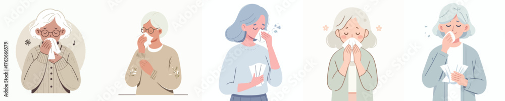 Obraz premium vector of half body a grandmother sneezing