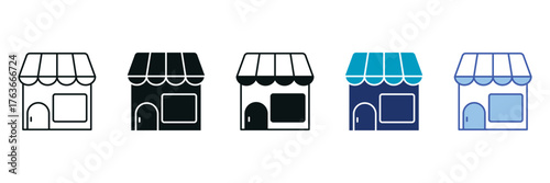 Store Icon Set Consisting of Multiple Styles Vector Illustration