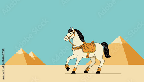 Egyptian Horse and Pyramids Illustration