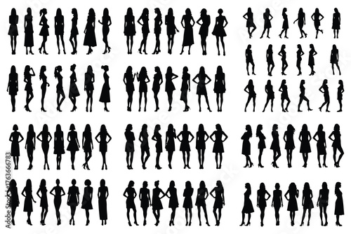 Collection of black female silhouettes in various poses