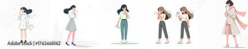 vector of a woman sneezing