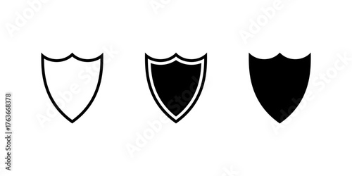 Protection shield icon set. Security and defense symbol. Safety, armor, and secure protection sign