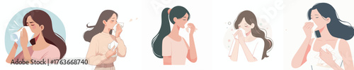 vector of half body a woman sneezing