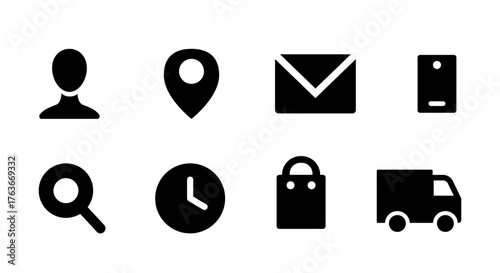 Icons for website header. Black flat vector icons