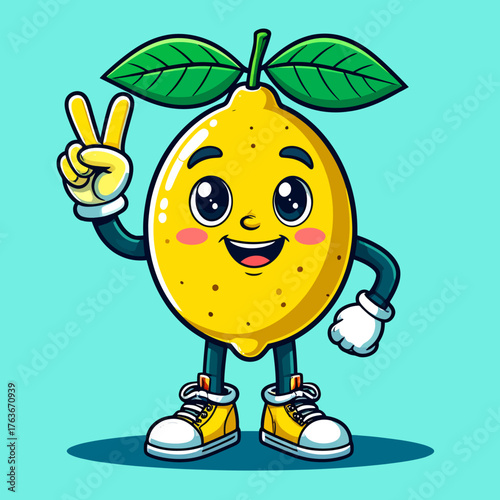 Cute lemon cartoon character in retro vintage style. Colorful and cheerful mascot vector illustration
