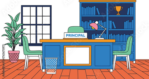 Principal office school desk and chair education illustration editable