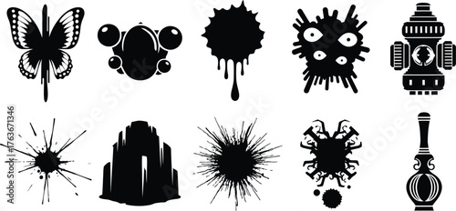 Vector graphic elements collection black and white silhouette editable