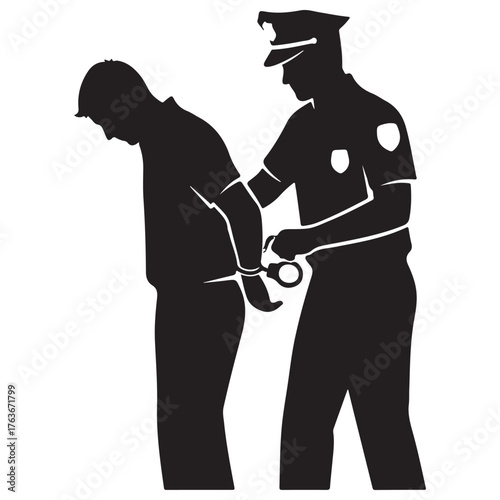 Silhouette of Arrest: Police Officer Handcuffing Suspect