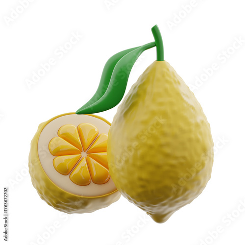Canvas Print Lemon and Lemon Slice 3d illustration