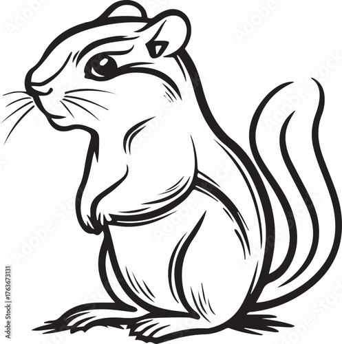 a cute chipmunk in the style of minimalist line art, with simple lines and shapes for an abstract feel. a hand-drawn doodle, a vector graphic design on a white background