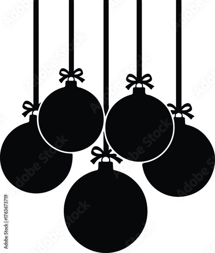 Vector Christmas ornaments baubles black silhouette hanging holiday illustration