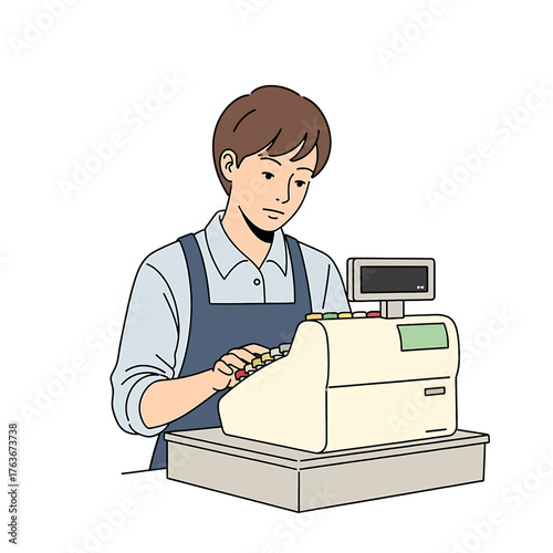Dedicated cashier managing retail sales at a modern point-of-sale system