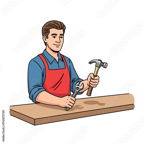 Smiling Handyman Holding Essential Tools Ready for Home Renovation