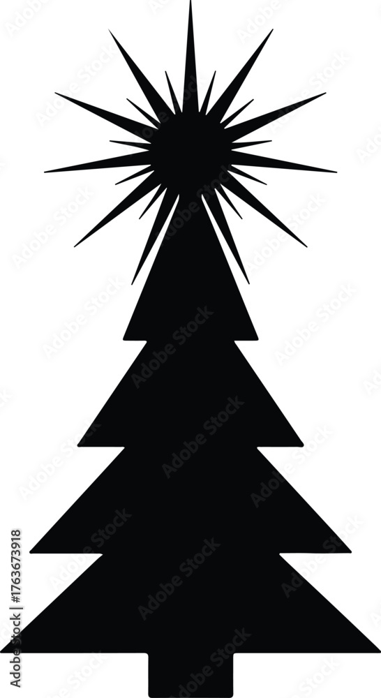 Obraz premium Vector Christmas tree and star silhouette illustration