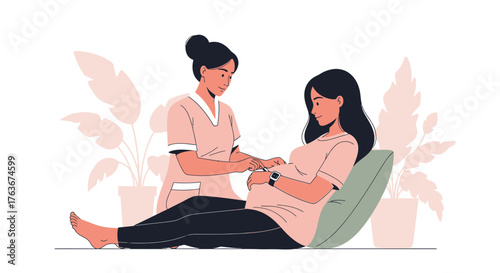 Caring For Expecting Mother Medical Professional During Prenatal Examination Process
