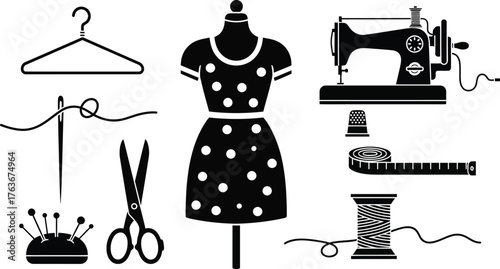 Sewing tools and dressmaking equipment vector illustration art editable