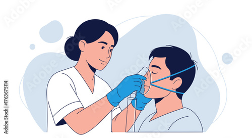 Hospital Treatment: Medical Professional Administering Oxygen Therapy To Patient For Assistance