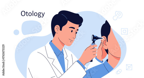 Illustration Of An Otologist Examining A Patient's Ear Using An Otoscope For Assessment
