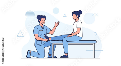 Illustration Of Physiotherapist Working With Patient During Rehabilitation Session