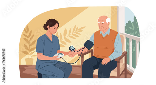 Medical Professional Checking Blood Pressure of An Elderly Patient in A Comfortable Setting