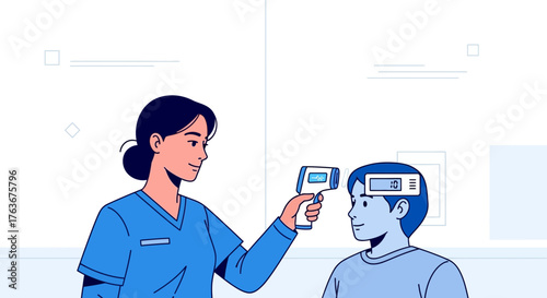Medical Professional Checking Temperature Illustrating Clinic or Hospital Routine