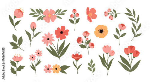 Floral Elements Collection: Delicate Blooms and Greenery.