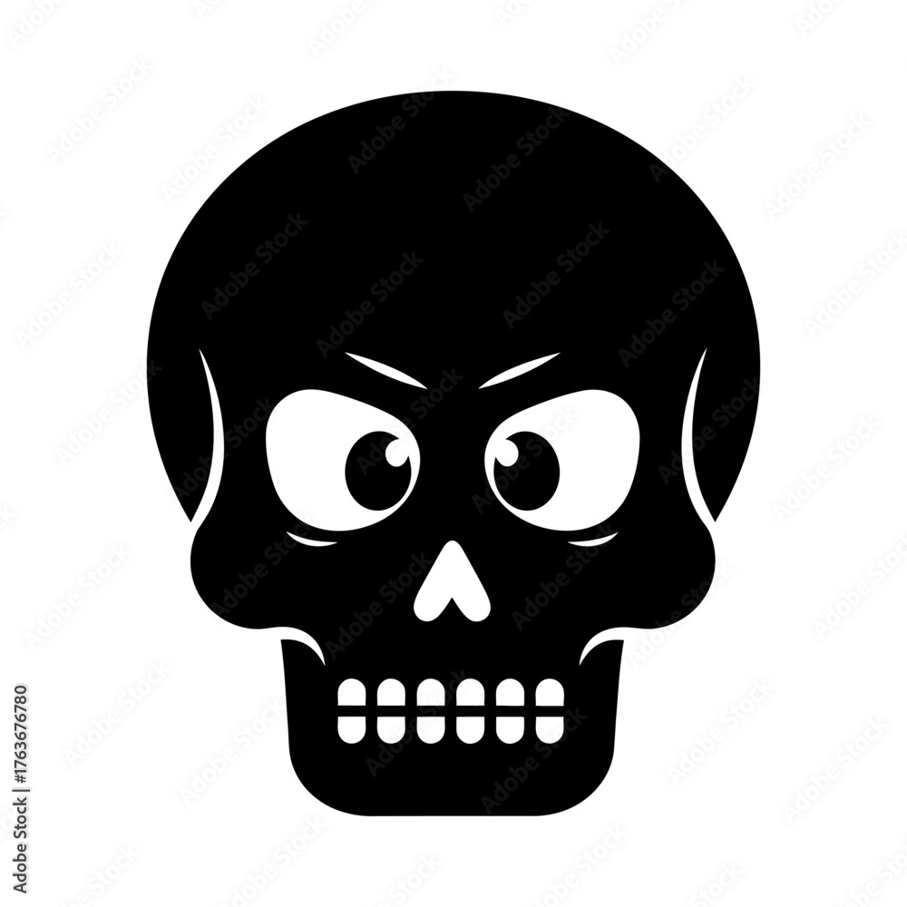 Fototapeta premium Minimalist Black Skull Icon with Expressive Angry Eyes