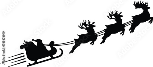 Vector Santa Claus sleigh and reindeer flying christmas silhouette illustration