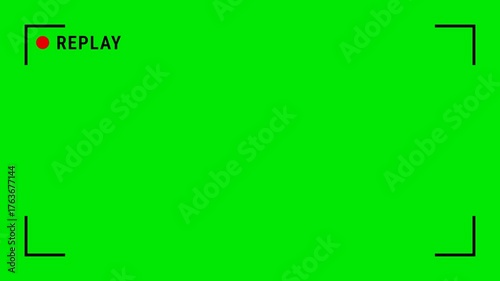 Video camera replay screen animation on a green screen background,Ideal for video editing, cinematic overlays, 4k video.