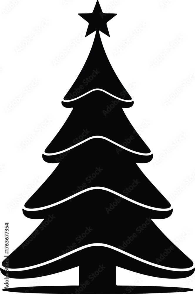 Obraz premium Vector simple classic christmas tree with star silhouette illustration