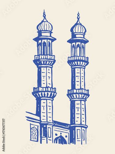 Islamic mosque minarets minimalist sketch vector illustration