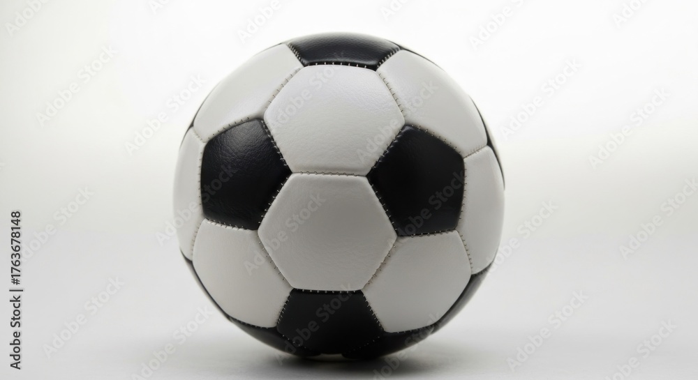 Naklejka premium Black and white soccer ball centered on a white gradient background