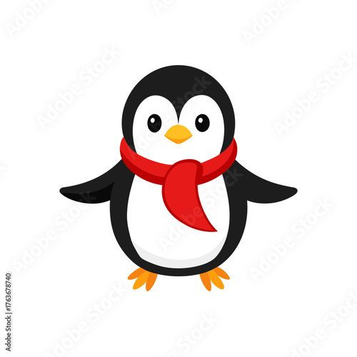 Cute cartoon penguin wearing red scarf vector illustration