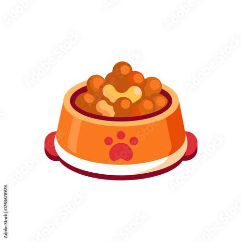 Vector illustration of a dog bowl filled with kibble and bone