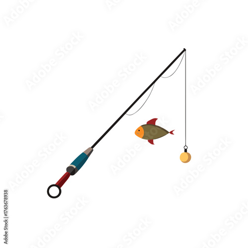 Fishing rod reel and lure vector illustration scalable icon