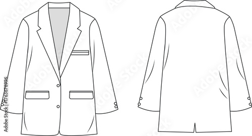Line Art Illustration of a Classic White Lab Coat with Pockets and Button Closure for Medical Professionals