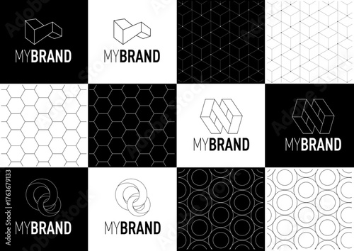 Logo collection, abstract design concept for branding with black and white pattern.