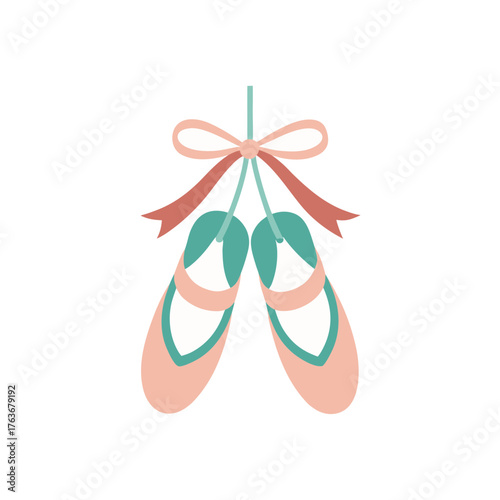 Vector illustration of ballet slippers tied together with ribbons