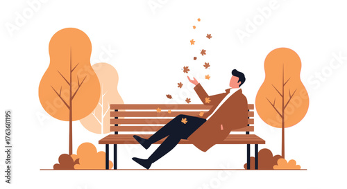 A Person Relaxes Enjoying The Autumnal Ambiance Of Falling Leaves In Park