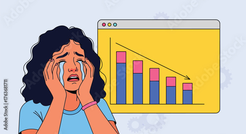 Business downturns chart financial loss failure woman crying vector