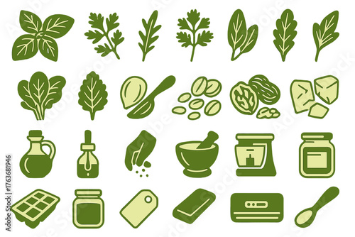 Herbs, spices, and natural cooking ingredient icon set