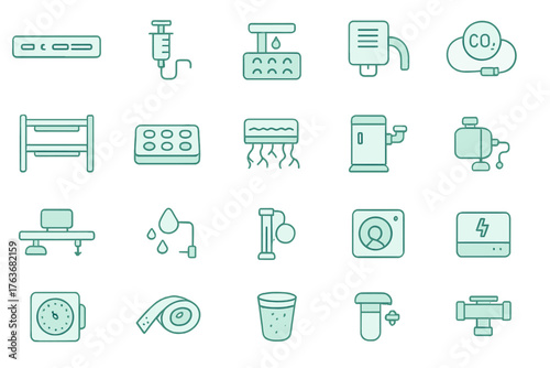 Hydroponics and smart farming icon set with irrigation tools
