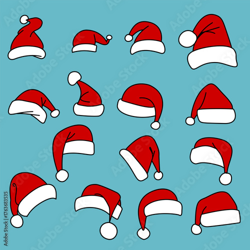 Santa Claus hat, red, multi-colored, holiday, vector