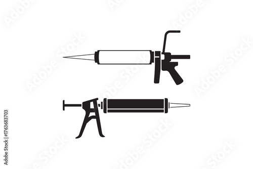 Caulking Gun Tool Silhouette Set Adhesive Dispenser Gun Vector Illustration