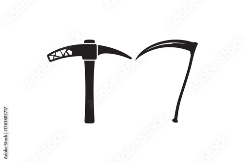 Pickaxe and Scythe Silhouette Vector Mining and Farming Tools Silhouette