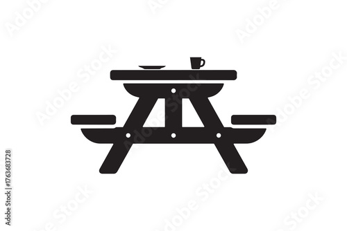 Picnic Table Silhouette Art Minimalist Outdoor Dining Furniture Design