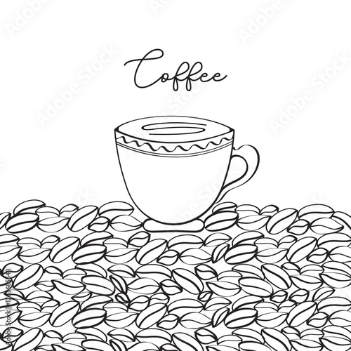 Elegant hand-drawn coffee cup illustration with beans, perfect for cafe menus and branding projects