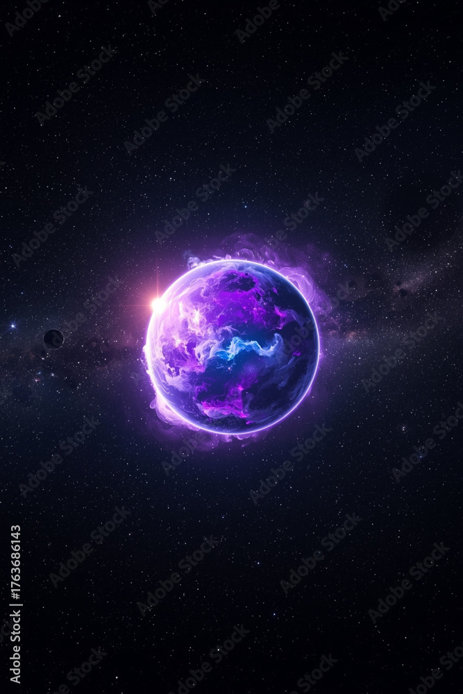 Obraz premium A luminous glowing exoplanet with a vibrant atmosphere and swirling clouds
