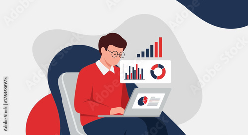 A man analyzing financial charts on a laptop showing data analysis and business strategy