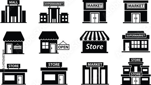 Vector icons of stores markets malls and supermarkets illustration vector